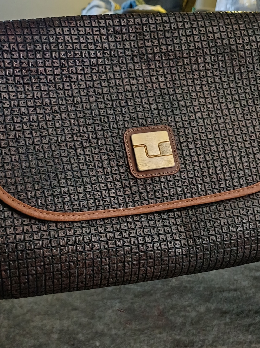 Vintage Ted Lapidus Monogram Embossed Leather Shoulder Bag